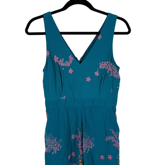 Maeve - Anthropologie Teal Floral Sleeveless Jumpsuit with Pockets US Size 2 - Picture 3 of 10